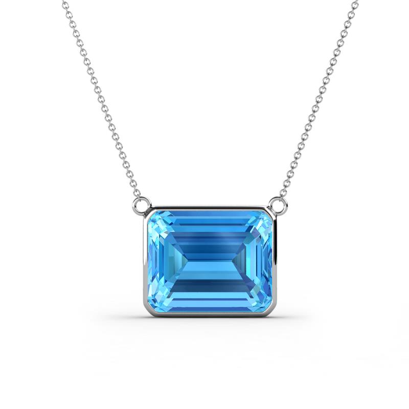 Olivia 12x10 mm Emerald Cut Blue Topaz East West Solitaire Pendant Necklace 