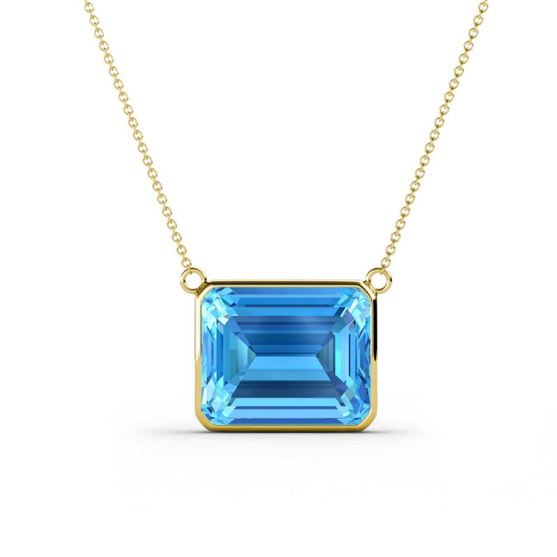 Olivia 12x10 mm Emerald Cut Blue Topaz East West Solitaire Pendant Necklace 