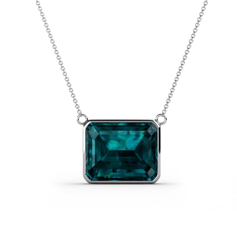 Olivia 12x10 mm Emerald Cut London Blue Topaz East West Solitaire Pendant Necklace 