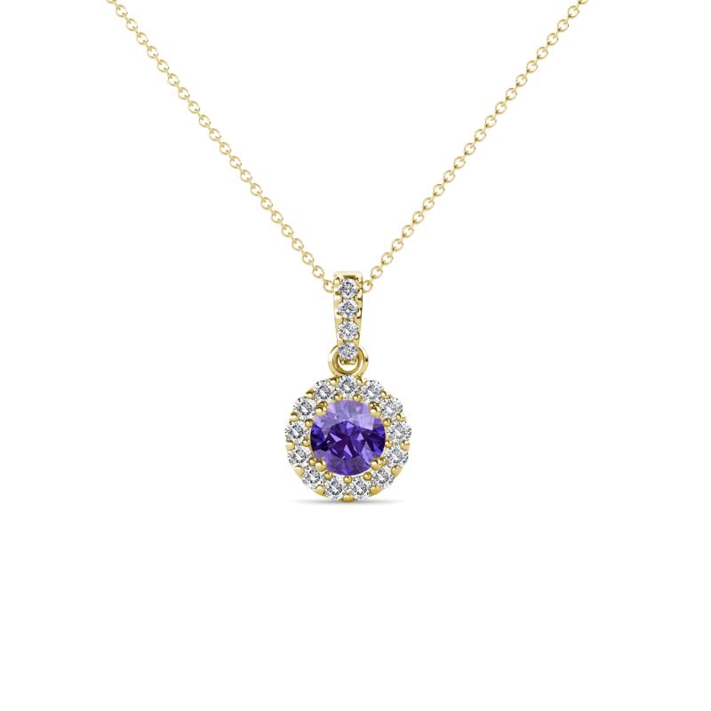 Azaria Iolite and Diamond Halo Pendant 