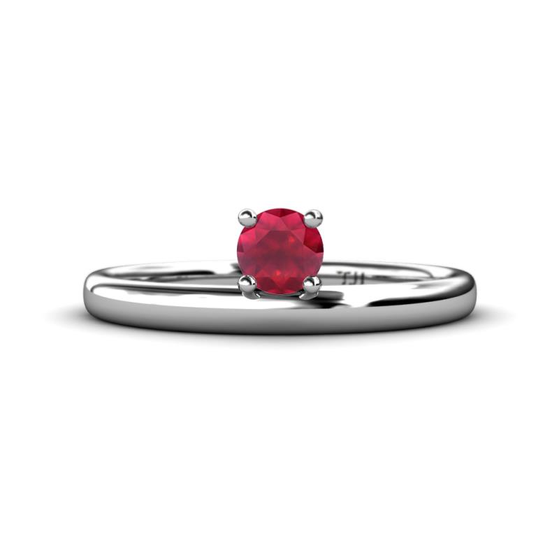 Celeste Bold 5.00 mm Round Ruby Solitaire Asymmetrical Stackable Ring 