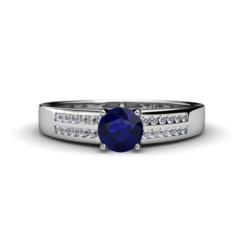 Eliza Classic Round Blue Sapphire and Diamond Engagement Ring 