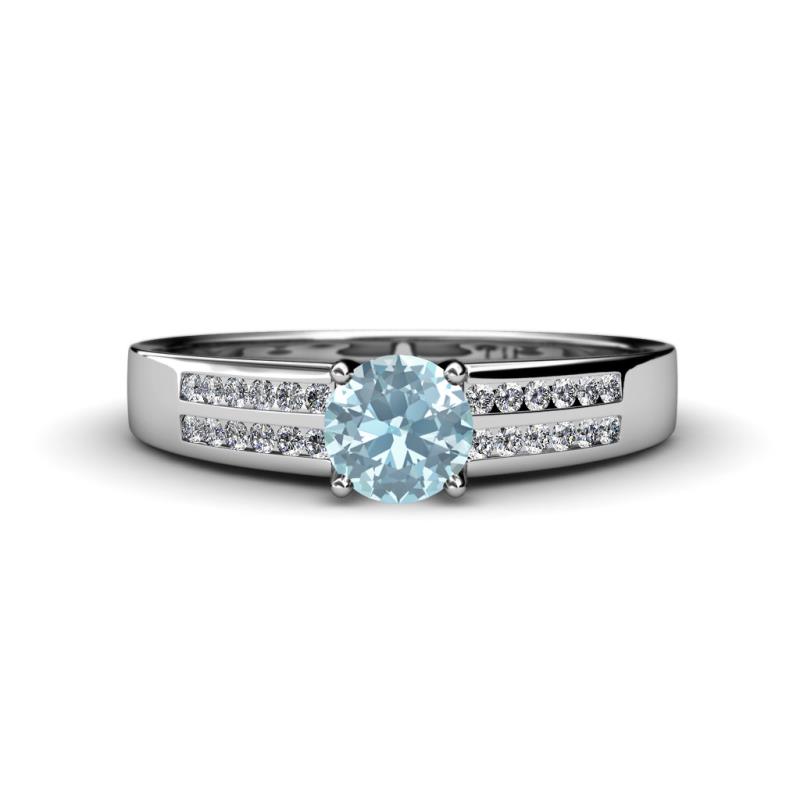 Eliza Classic Round Aquamarine and Diamond Engagement Ring 