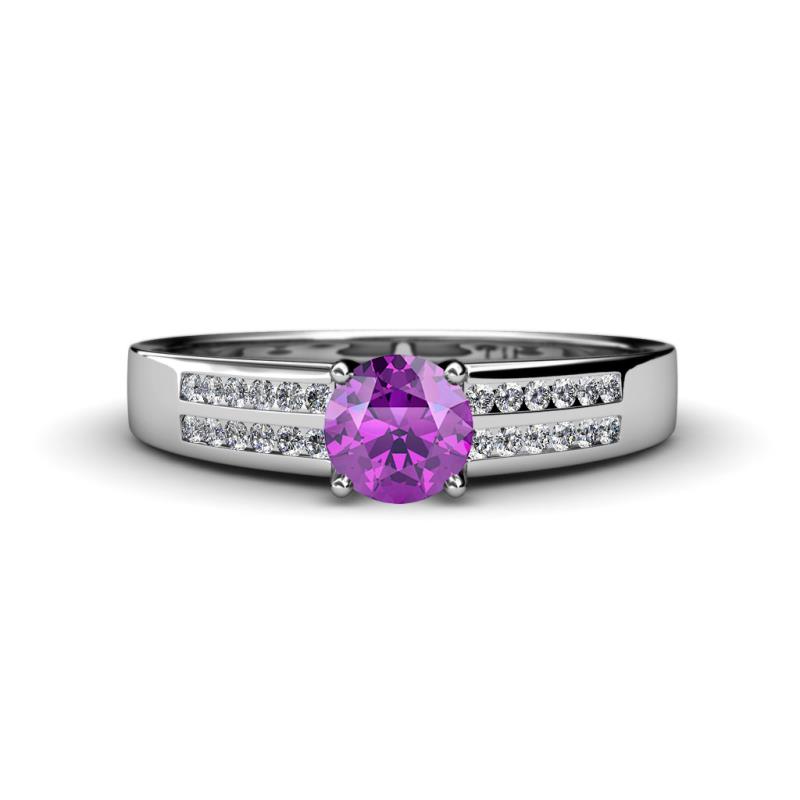 Eliza Classic Round Amethyst and Diamond Engagement Ring 