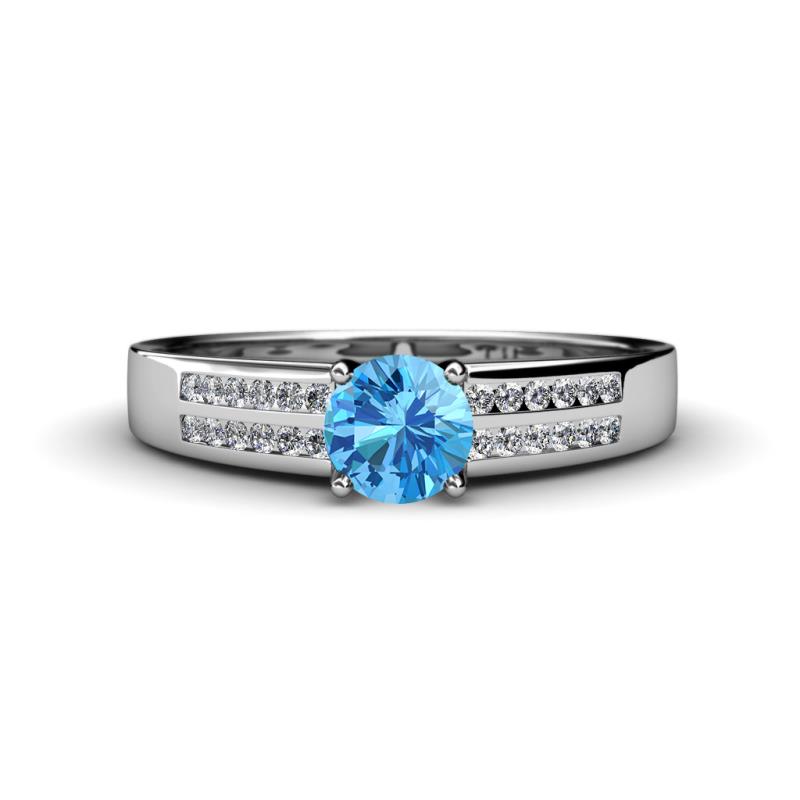 Eliza Classic Round Blue Topaz and Diamond Engagement Ring 