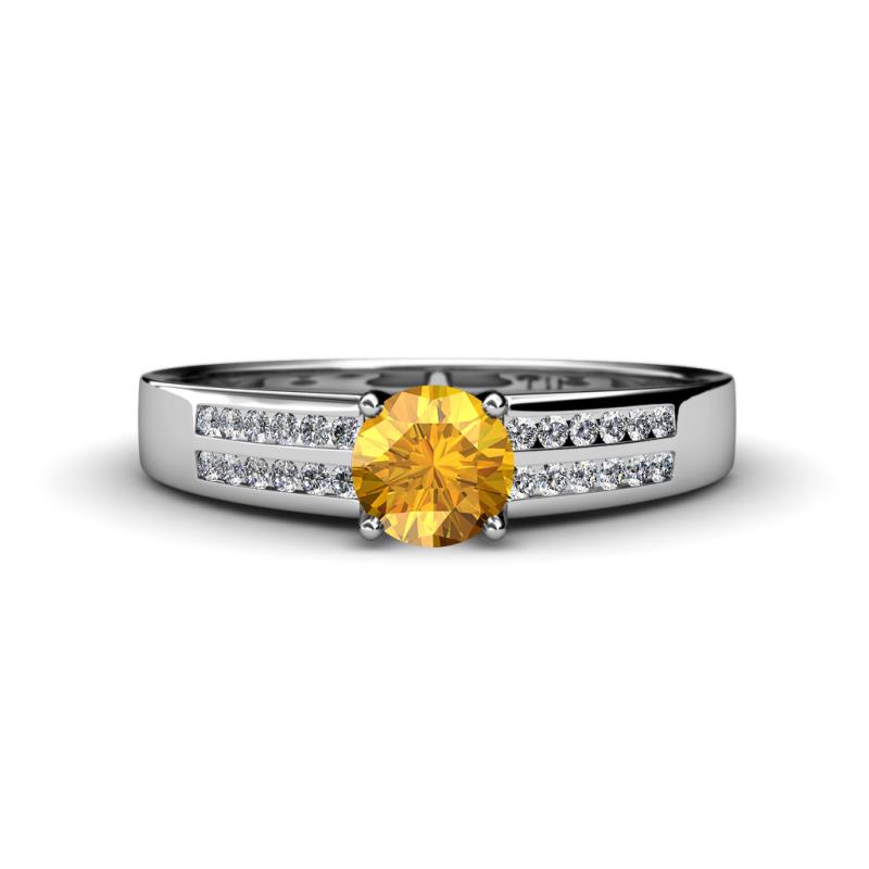 Eliza Classic Round Citrine and Diamond Engagement Ring 