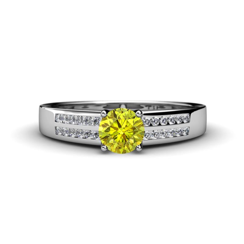 Eliza Classic Round Yellow Diamond and White Diamond Engagement Ring 