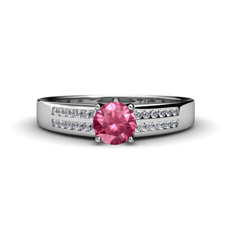 Eliza Classic Round Pink Tourmaline and Diamond Engagement Ring 