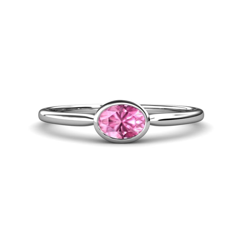 Aviva Classic Oval Cut Pink Sapphire East West Solitaire Engagement Ring 