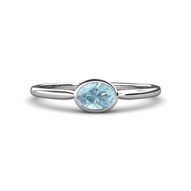 Aviva Classic Oval Cut Aquamarine East West Solitaire Engagement Ring 