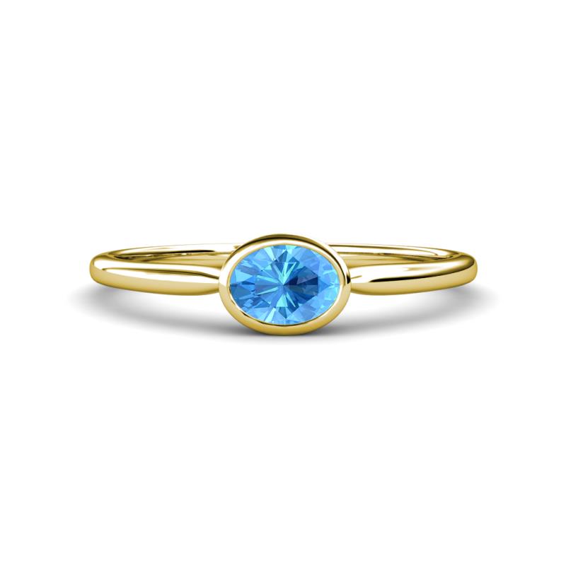 Aviva Classic Oval Cut Blue Topaz East West Solitaire Engagement Ring 