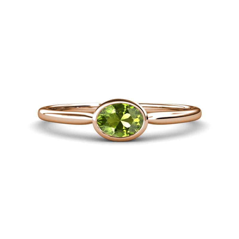 Aviva Classic Oval Cut Peridot East West Solitaire Engagement Ring 