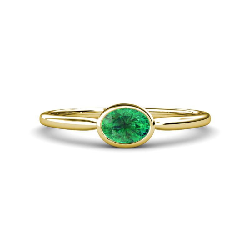 Aviva Classic Oval Cut Emerald East West Solitaire Engagement Ring 