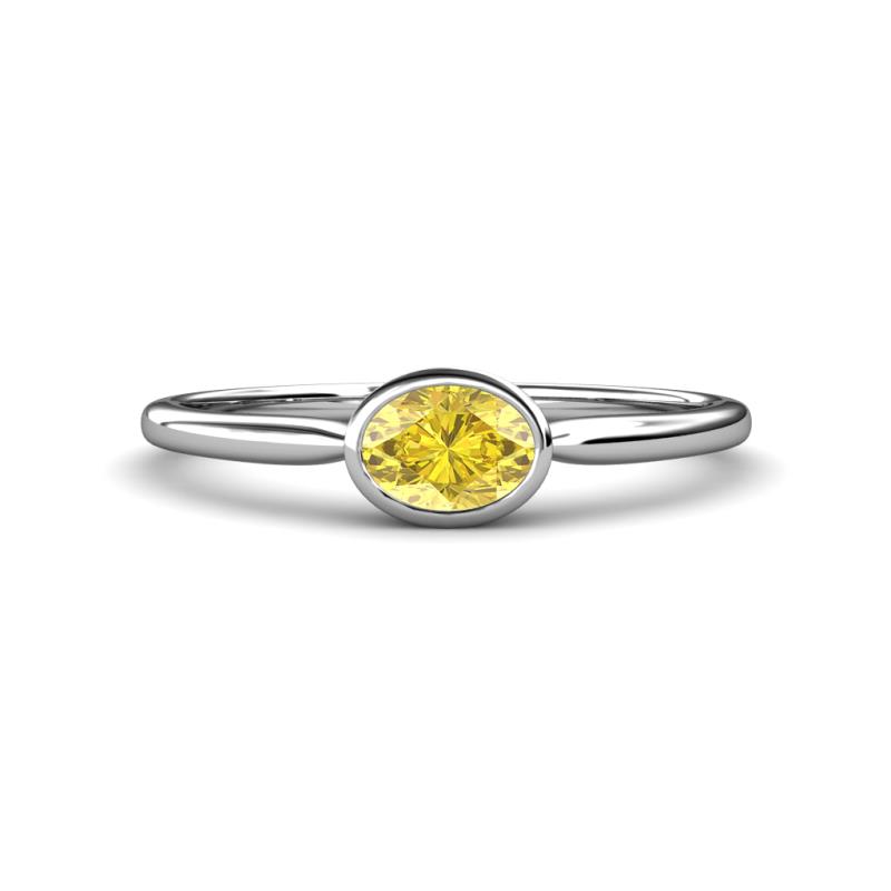 Aviva Classic Oval Cut Yellow Sapphire East West Solitaire Engagement Ring 
