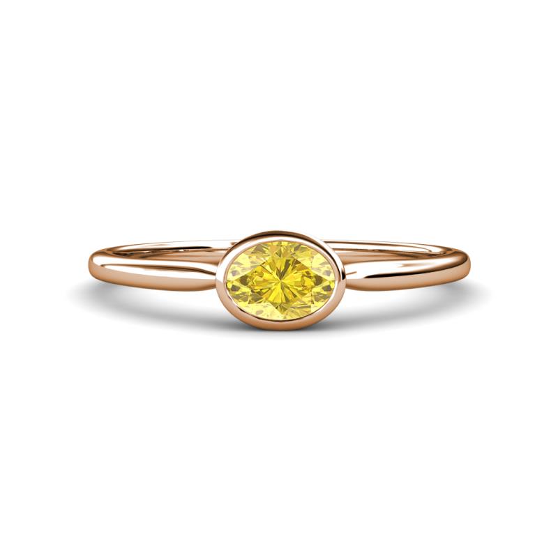 Aviva Classic Oval Cut Yellow Sapphire East West Solitaire Engagement Ring 