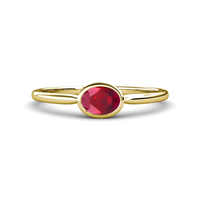 Aviva Classic Oval Cut Ruby East West Solitaire Engagement Ring 
