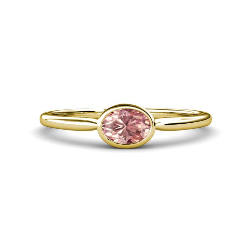 Aviva Classic Oval Cut Morganite East West Solitaire Engagement Ring 
