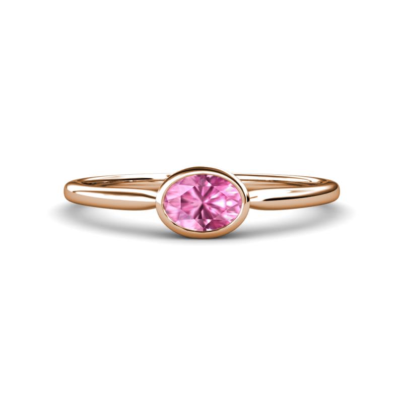 Aviva Classic Oval Cut Pink Sapphire East West Solitaire Engagement Ring 