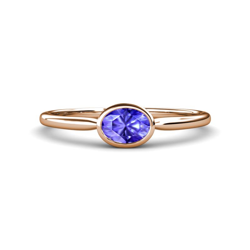 Aviva Classic Oval Cut Tanzanite East West Solitaire Engagement Ring 