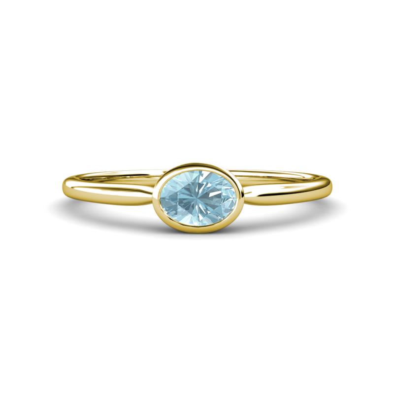 Aviva Classic Oval Cut Aquamarine East West Solitaire Engagement Ring 