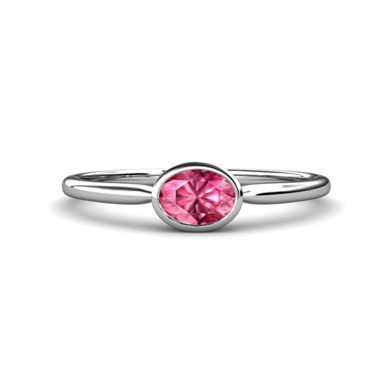 Aviva Classic Oval Cut Pink Tourmaline East West Solitaire Engagement Ring 