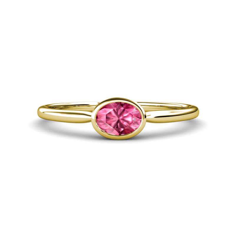 Aviva Classic Oval Cut Pink Tourmaline East West Solitaire Engagement Ring 