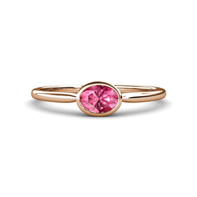 Aviva Classic Oval Cut Pink Tourmaline East West Solitaire Engagement Ring 