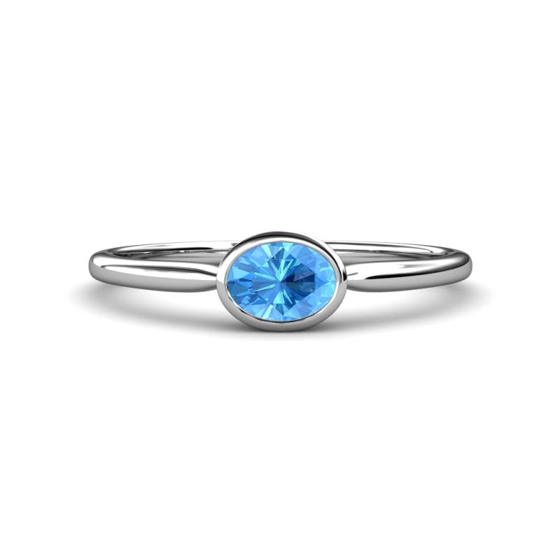 Aviva Classic Oval Cut Blue Topaz East West Solitaire Engagement Ring 