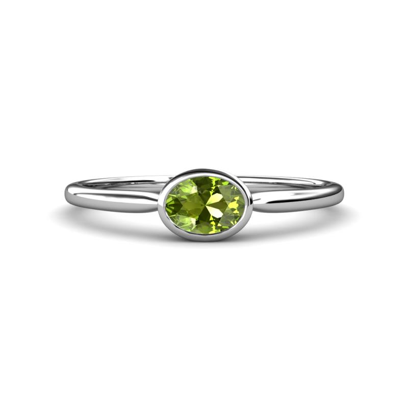 Aviva Classic Oval Cut Peridot East West Solitaire Engagement Ring 