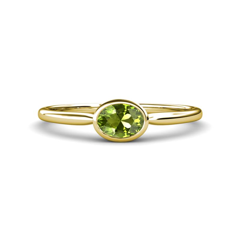 Aviva Classic Oval Cut Peridot East West Solitaire Engagement Ring 