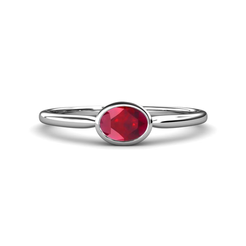 Aviva Classic Oval Cut Ruby East West Solitaire Engagement Ring 