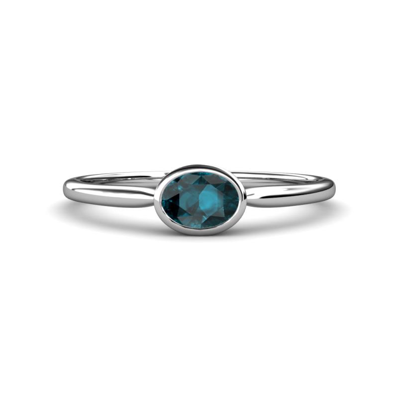 Aviva Classic Oval Cut London Blue Topaz East West Solitaire Engagement Ring 