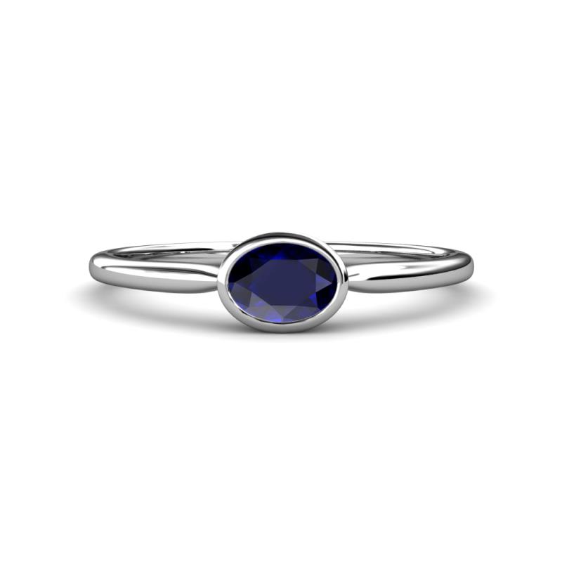 Aviva Classic Oval Cut Blue Sapphire East West Solitaire Engagement Ring 
