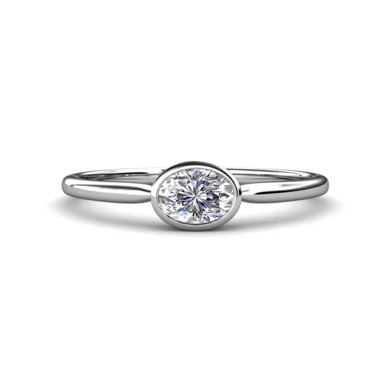Aviva Classic Oval Cut Lab Grown Diamond East West Solitaire Engagement Ring 