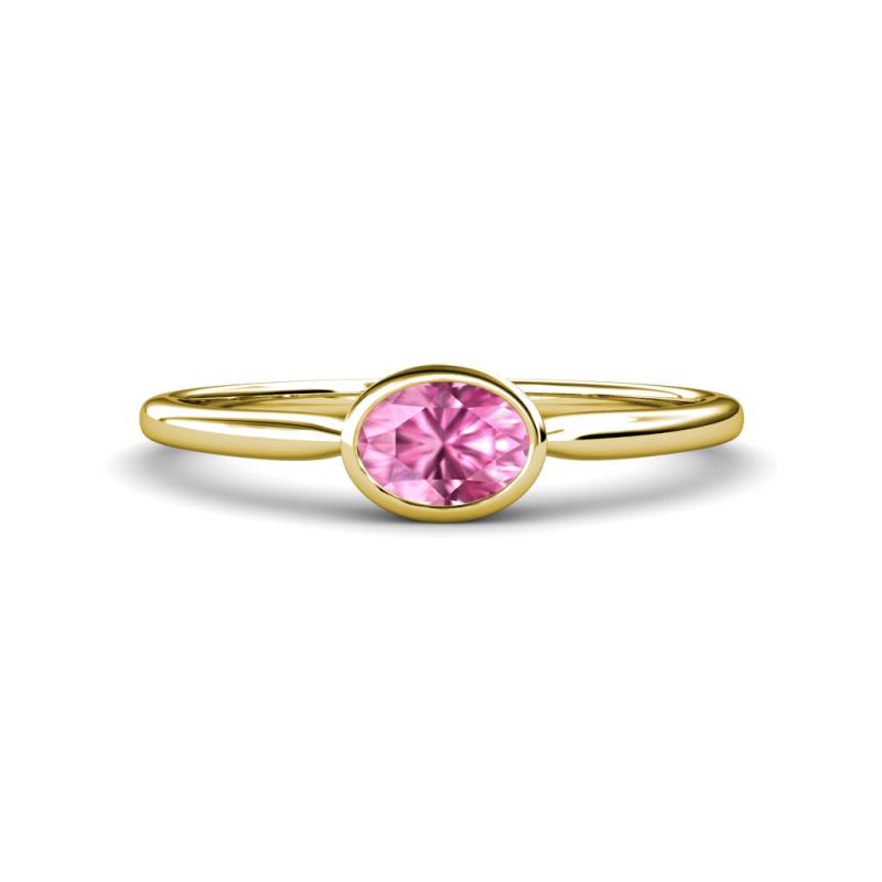Aviva Classic Oval Cut Pink Sapphire East West Solitaire Engagement Ring 