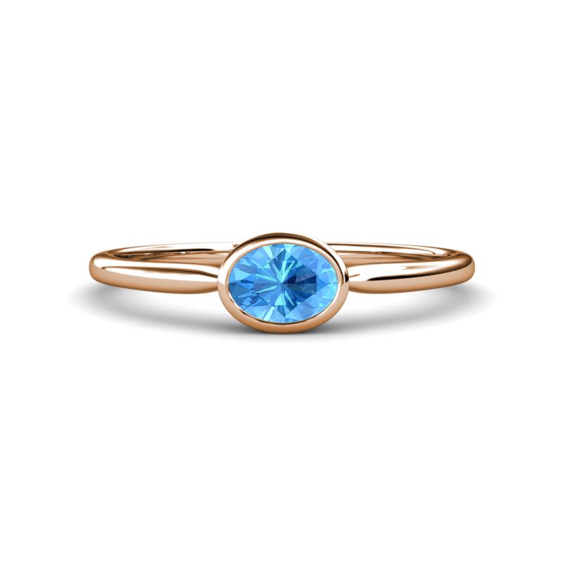 Aviva Classic Oval Cut Blue Topaz East West Solitaire Engagement Ring 
