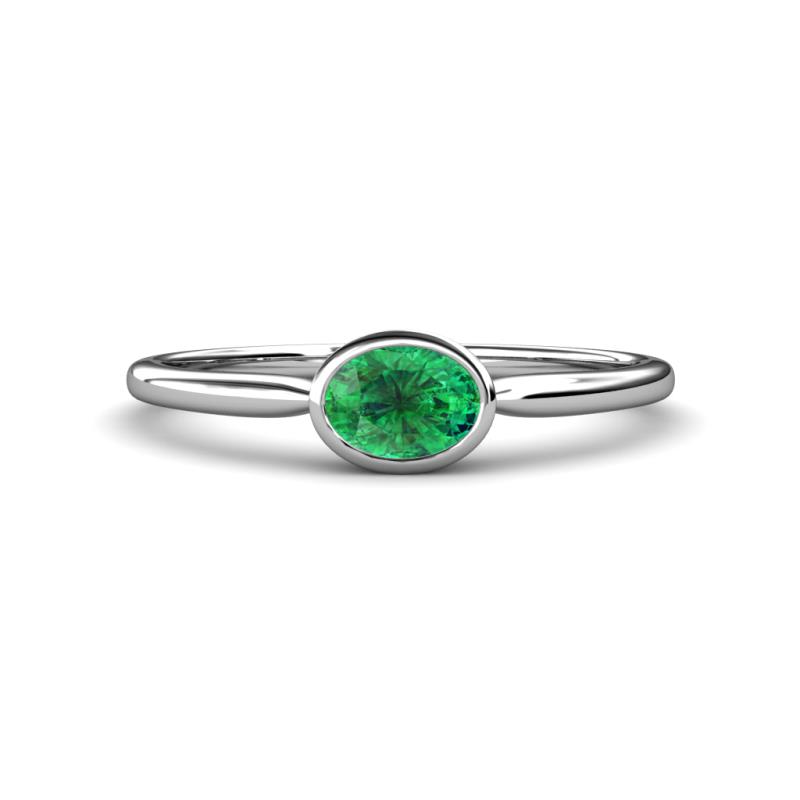 Aviva Classic Oval Cut Emerald East West Solitaire Engagement Ring 