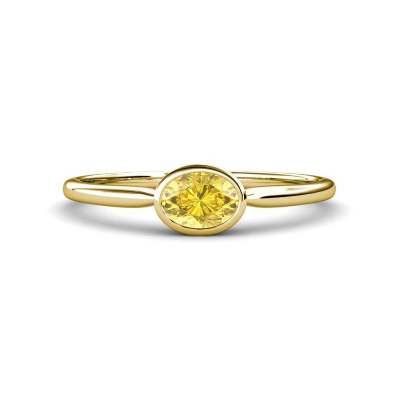 Aviva Classic Oval Cut Yellow Sapphire East West Solitaire Engagement Ring 