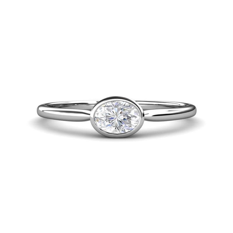 Aviva Classic Oval Cut White Sapphire East West Solitaire Engagement Ring 