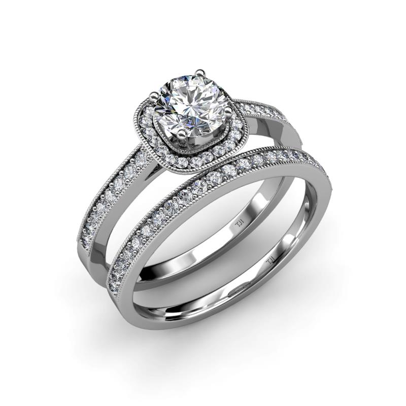 Renee 0.77 ctw Natural Diamond (4.80 mm) Halo Bridal Set Ring 