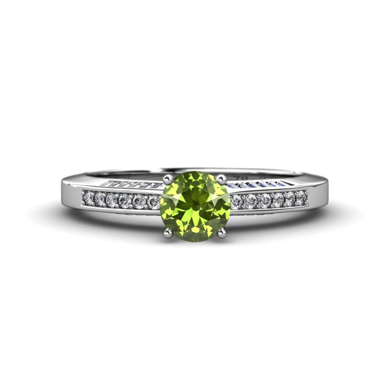 Lumina Classic Round Peridot with Round and Baguette Diamond Engagement Ring 