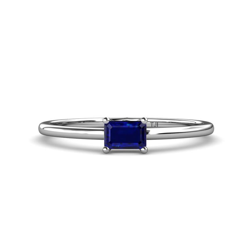 Norina Classic Emerald Cut x Blue Sapphire East West Solitaire Engagement Ring Emerald Cut x Blue Sapphire ct Womens East West Solitaire Engagement Ring K White Gold