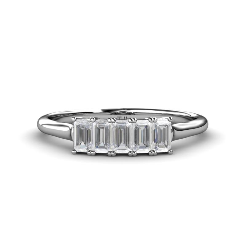 Noura 5x3 mm Emerald Cut White Sapphire 5 Stone Wedding Band 