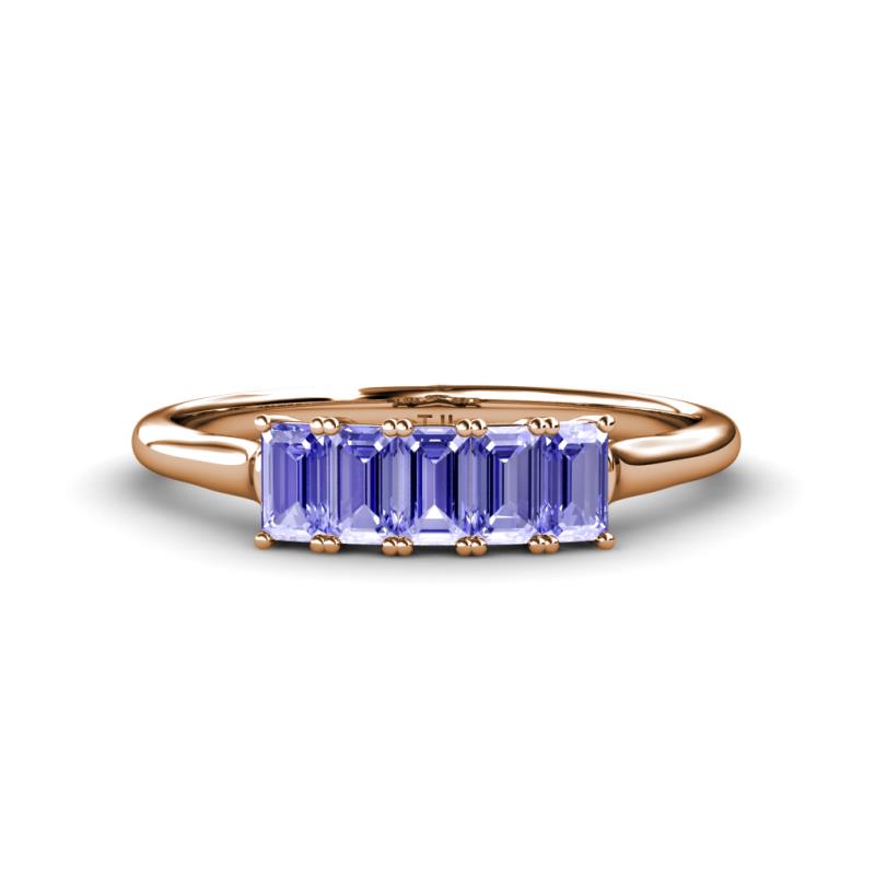 Noura 5x3 mm Emerald Cut Tanzanite 5 Stone Wedding Band 