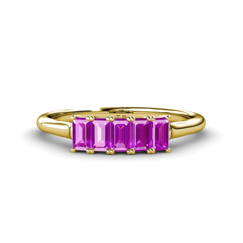 Noura 5x3 mm Emerald Cut Amethyst 5 Stone Wedding Band 