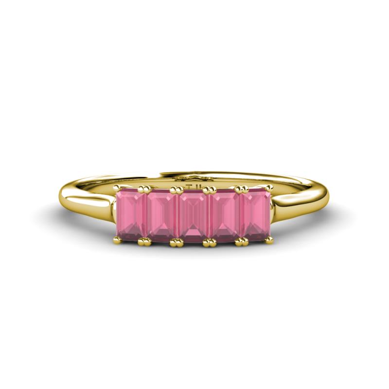 Noura 5x3 mm Emerald Cut Rhodolite Garnet 5 Stone Wedding Band 