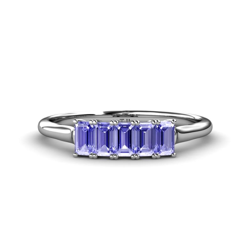 Noura 5x3 mm Emerald Cut Tanzanite 5 Stone Wedding Band 