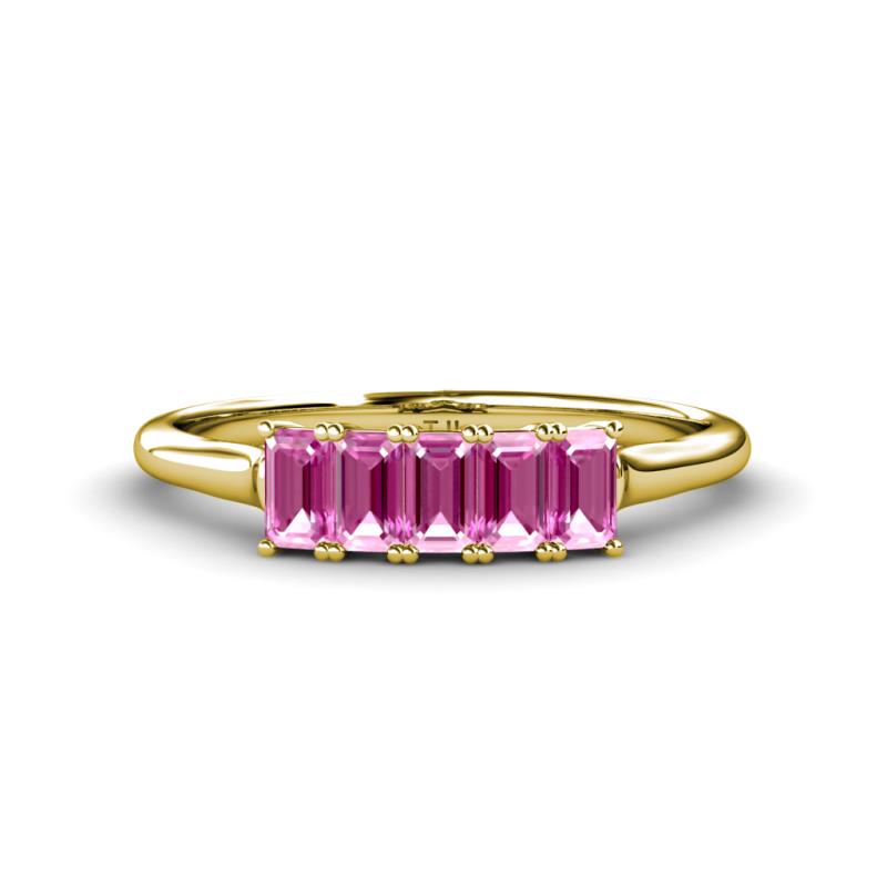 Noura 5x3 mm Emerald Cut Pink Sapphire 5 Stone Wedding Band 
