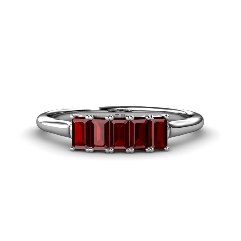 Noura 5x3 mm Emerald Cut Red Garnet 5 Stone Wedding Band 