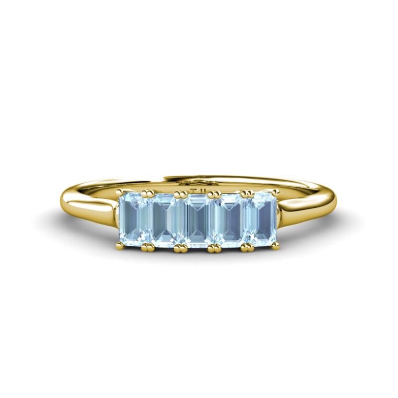 Noura 5x3 mm Emerald Cut Aquamarine 5 Stone Wedding Band 